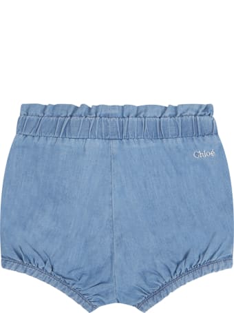 Chloé Blue Short For Babygirl With Logo