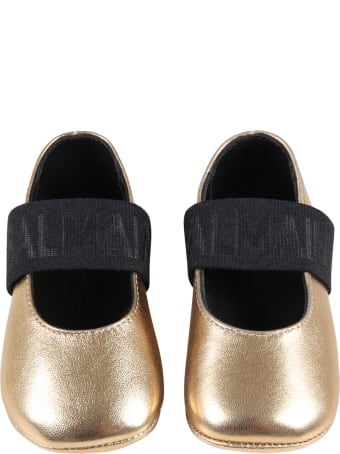 Balmain Gold Ballet Flats For Baby Girl With Logo