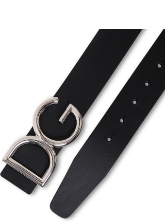 Dolce & Gabbana Black Leather Belt With Logo Buckle