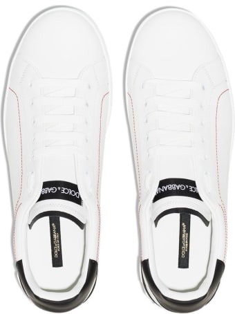 Dolce & Gabbana White And Black Portofino Leather Sneakers