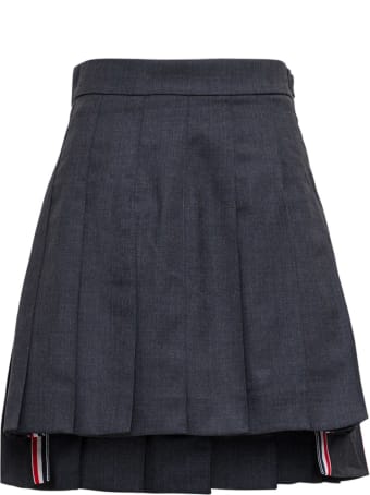 Thom Browne Asymmetrical Pleated Skirt In Grey Wool