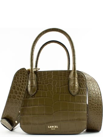 Lancel Shiny Crocodile-style Khaki Leather Handbag