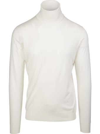 Fedeli Man White Turtleneck Pullover In Cashmere And Silk