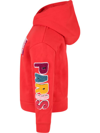 Rykiel Enfant Red Sweatshirt For Girl With Colorful Logo