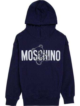 Moschino Blue Cotton Hoodie With Logo Print