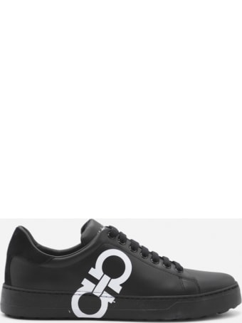 Salvatore Ferragamo Leather Sneakers With Contrasting Gancini Print