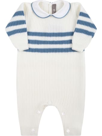 Little Bear White Babygrow For Baby Boy With Light-blue Details