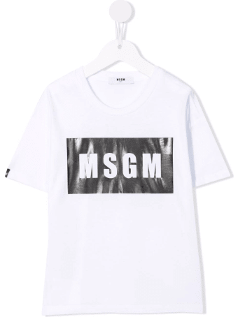 MSGM Kids White And Black Box Logo T-shirt