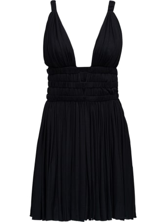 Giovanni Bedin Black Pleated Jersey Dress With Deep V-neckline