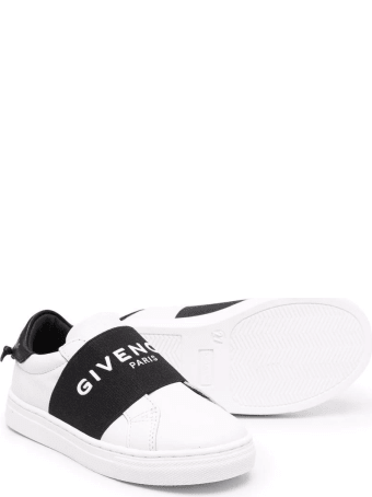 Givenchy Kids White And Black Urban Street Sneakers With Band
