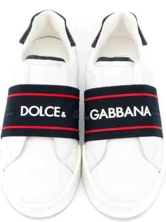 Dolce & Gabbana White Leather Sneakers With Logo Band