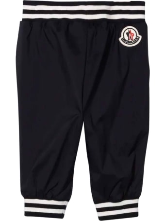Moncler Blue And White Trousers With Logo