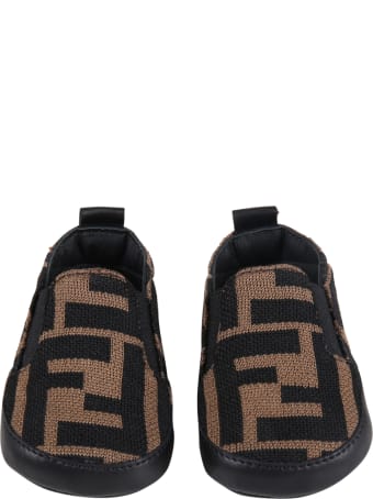Fendi Brown Sneakers For Babykids With Double Ff