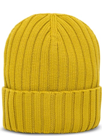 Moncler Yellow Wool Hat With Logo Patch