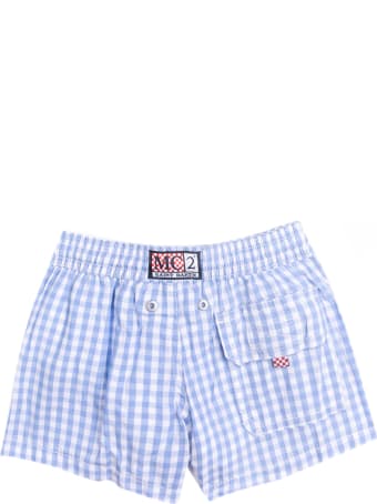 MC2 Saint Barth Light Blue Vichy Cotton Swim Shorts For New Born