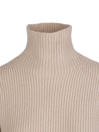 Fedeli Woman Beige Ribbed Cashmere Turtleneck Sweater