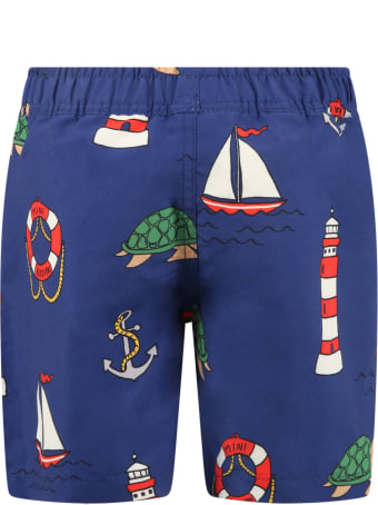 Mini Rodini Blue Swimsuit For Boy With Turtles
