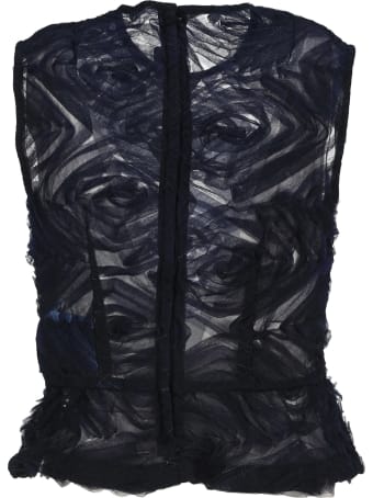 Comme Des Garçons Girl Navy Floral-appliqué Sleeveless Blouse