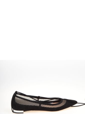 Aquazzura Dalia Flat Ballerina In Suede And Net