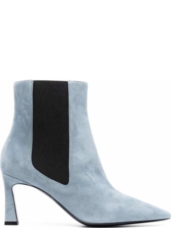 Pollini Pointed Ankle Boots In Light Blue Suede