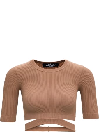 Andrea Adamo Beige Ribbed Knit Sweater