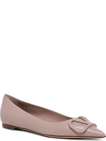 Valentino Garavani Vlogo Pink Leather Flat Shoes