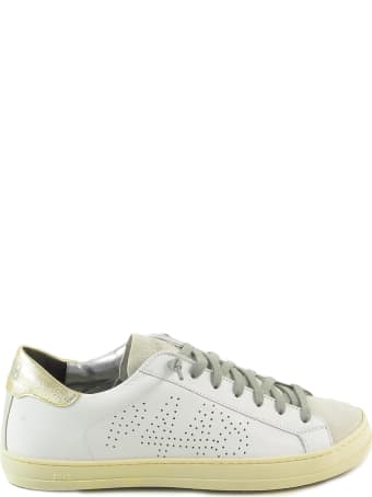 P448 White/gold Leather Women's Flat Sneakers