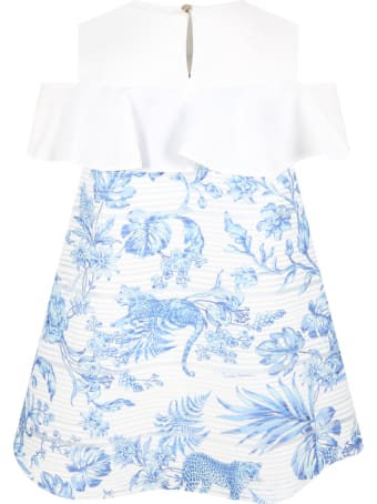 Roberto Cavalli White Dress For Girl With Flowers