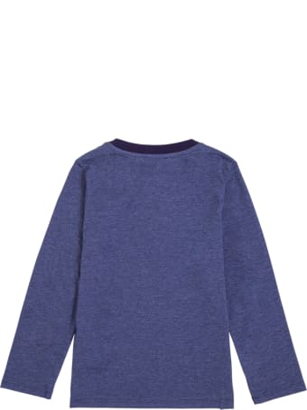 Kenzo Kids Long-sleeved Blue Cotton T-shirt With Logo Print