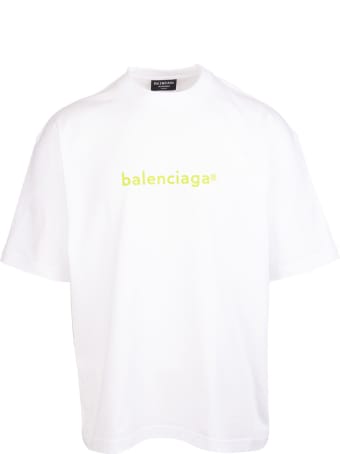 Balenciaga Man White And Lime Medium Fit New Copyright T-shirt