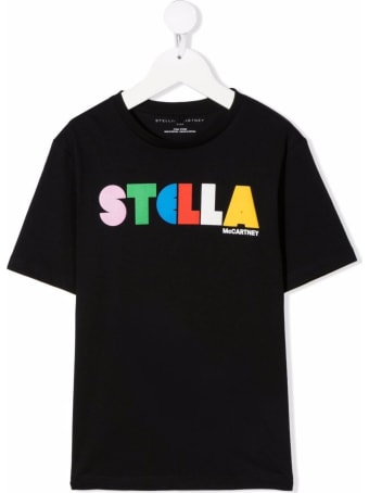 Stella McCartney Kids Black Cotton T-shirt With Logo Print