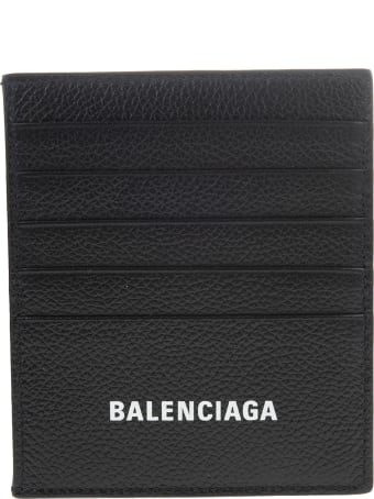 Balenciaga Black Crocodile Effect Leather Card Holder With White Logo