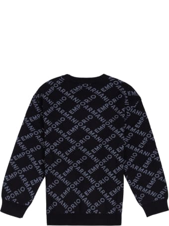 Emporio Armani Black Nylon Blend Sweater With Allover Logo