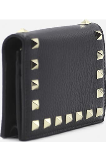Valentino Garavani Small Rockstud Wallet In Grained Leather