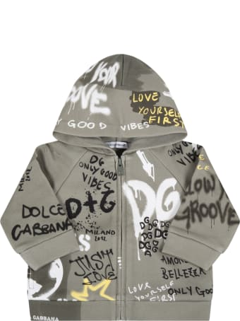 Dolce & Gabbana Green Sweatshirt For Baby Kids With Logos