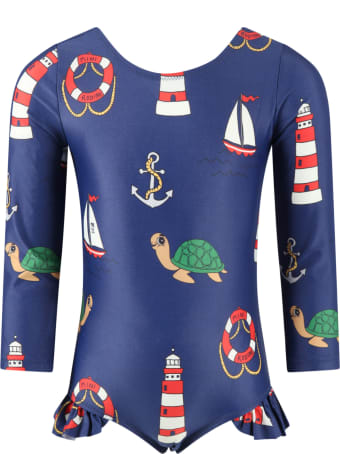 Mini Rodini Blue Swimsuit Foor Girl With Turtles