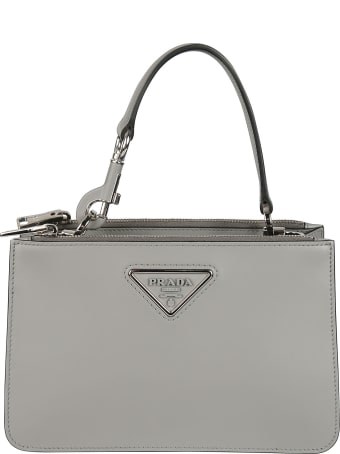 Prada Dual Top Zip Logo Plaque Shoulder Bag