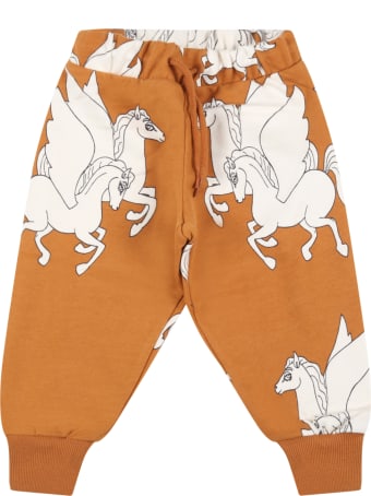 Mini Rodini Brown Sweatpants For Babykids With White Pegasus