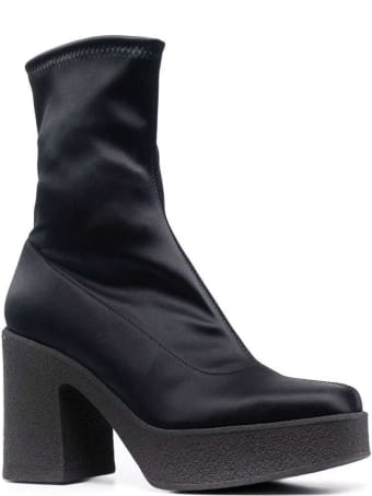 Pollini Rubber Chunky Sole Boot In Stretch Satin
