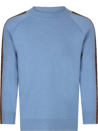Fendi Light Blue Sweater With Double Ff For Boy
