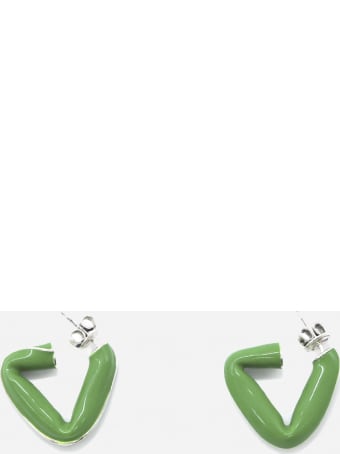 Bottega Veneta Triangular Silver Earrings With Enamel Inserts