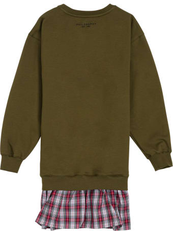 Philosophy di Lorenzo Serafini Kids Green Cotton And Tulle Check Dress With Logo