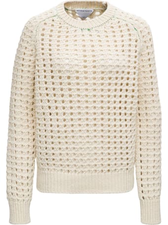 Bottega Veneta Open Mesh Sweater In Ivory Colored Wool