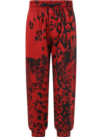 Dolce & Gabbana Red Sweatpant For Kids With Animalier Print