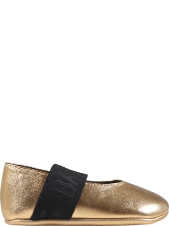 Balmain Gold Ballet Flats For Baby Girl With Logo