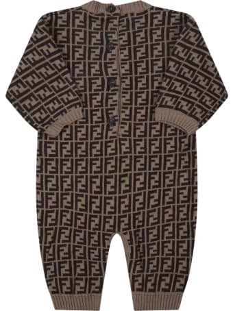 Fendi Beige Jumpsuit For Babykids With Double Ff