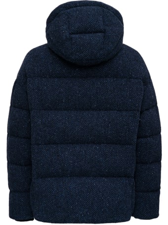 doppiaa Quilted Down Jacket In Blue Herringbone Wool
