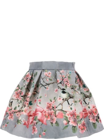 Monnalisa Floral Skirt In Cotton Blend