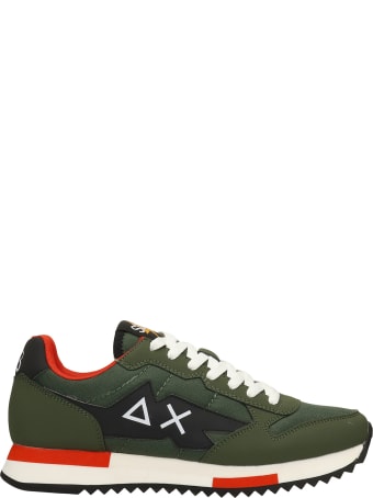 Sun 68 Niki Solid Sneakers In Green Leather And Fabric