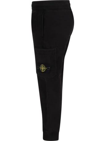 Stone Island Junior Black Sweatpant For Boy With Iconic Compass